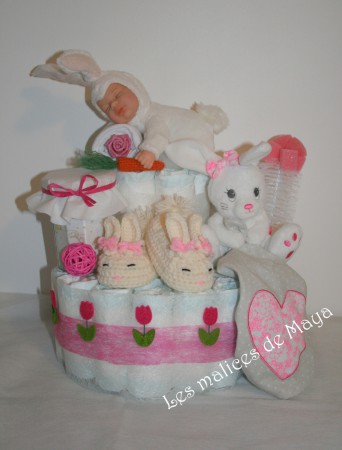 gâteau de couches LAPIN PRINTANIER fille